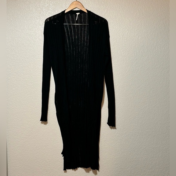 Free People Black Ribby Rib Long Open Cardigan Size M - Picture 6 of 11